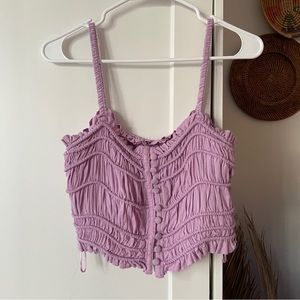 Urban Outfitters UO Chelsea Linen Ruched Cami in Lavender Crop Top NWT - M